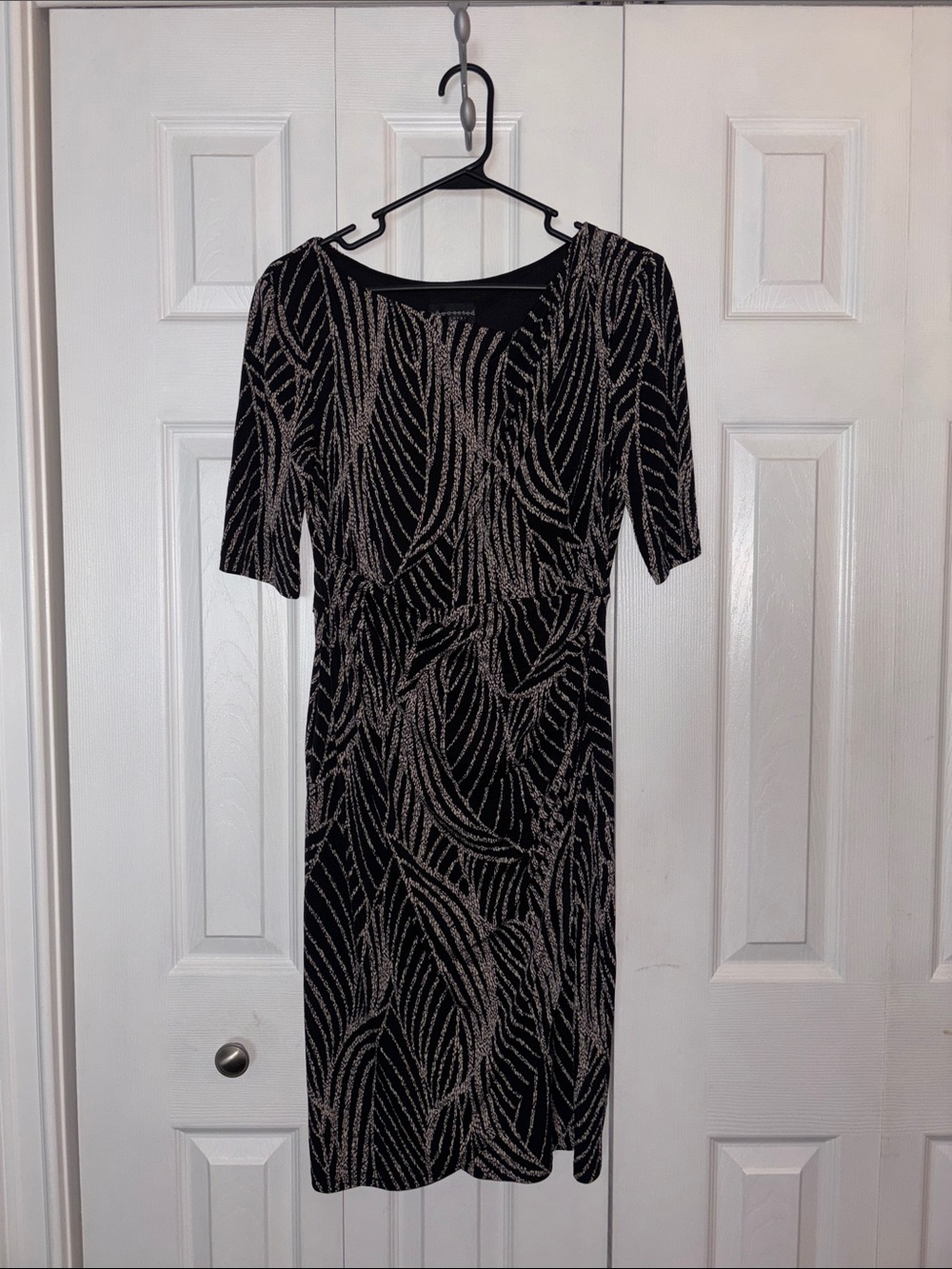 connected apparel Black Dress with Silver Leaf Pattern - Midi